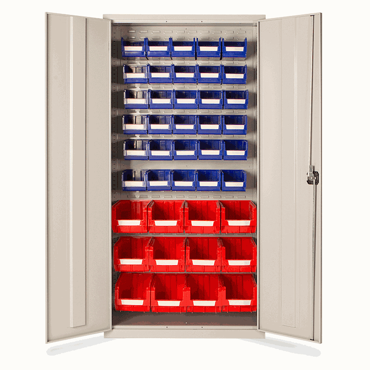 Small Parts Storage Cupboard 42 Bins -  1830H x 915W x 457D By Elite