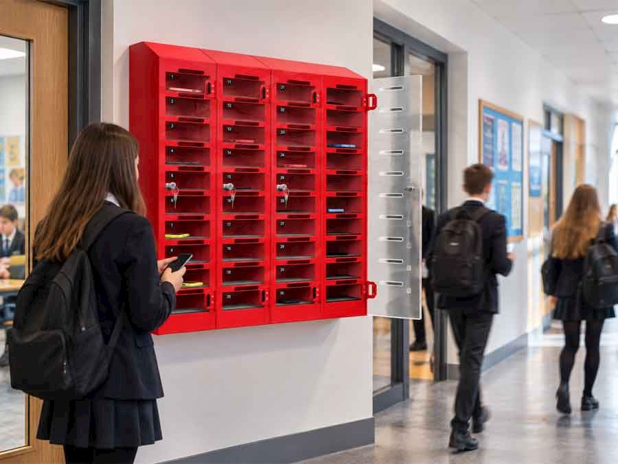 Create a quieter classroom environment with mobile phone lockers