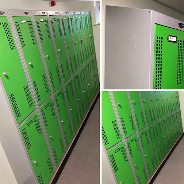 Pure 2-Door Metal Sloping Top Lockers in an Ambulance Station
