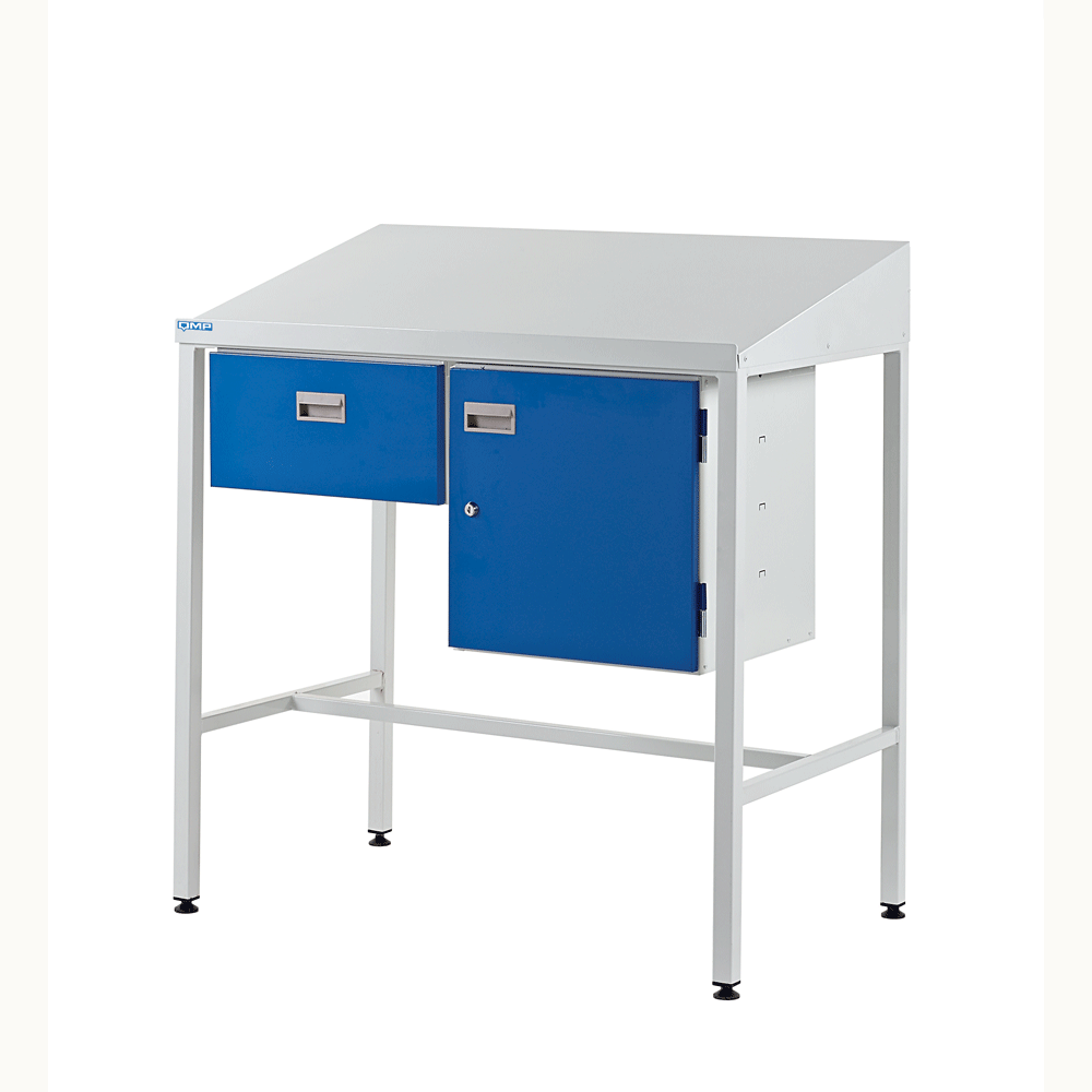 Team Leader Workstation With Sloping Top and Single Drawer & Cupboard - 1060H
