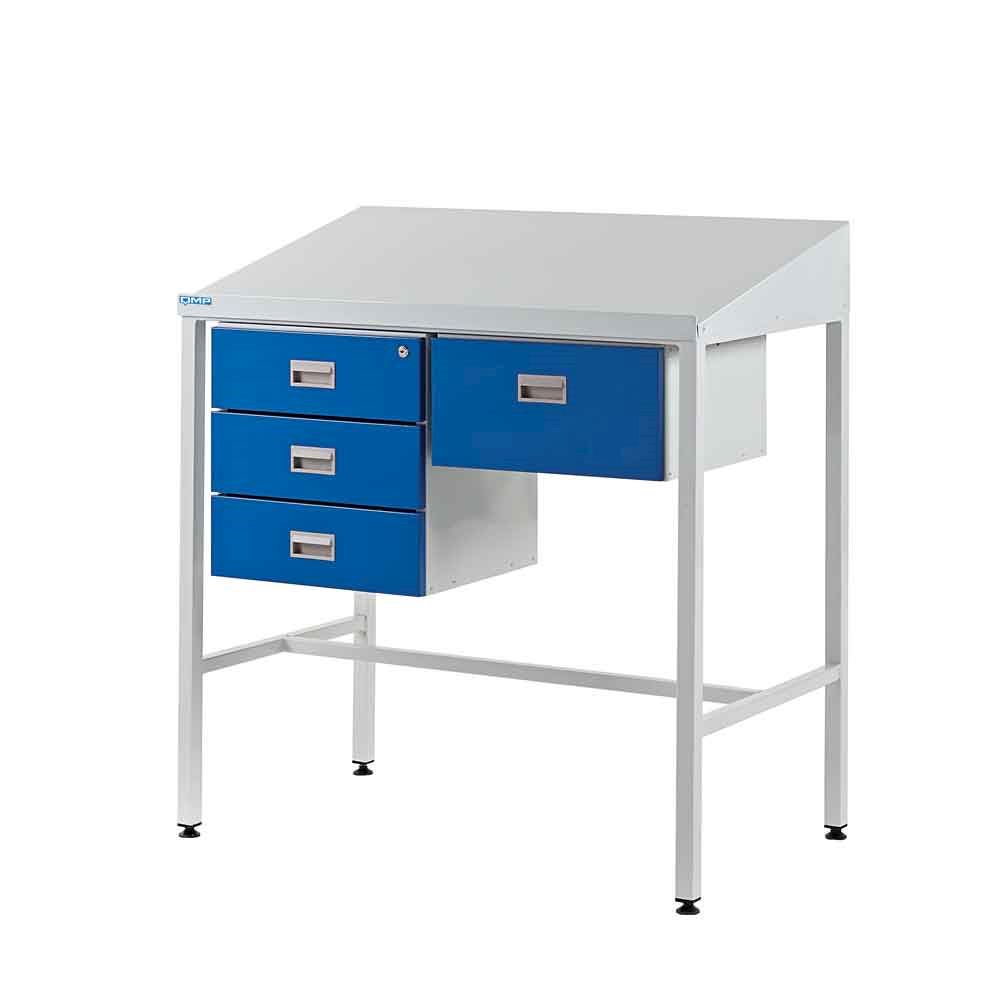 Supervisor Workdesk with Sloping Top, Triple Drawer + Single Drawer - 1060mm H