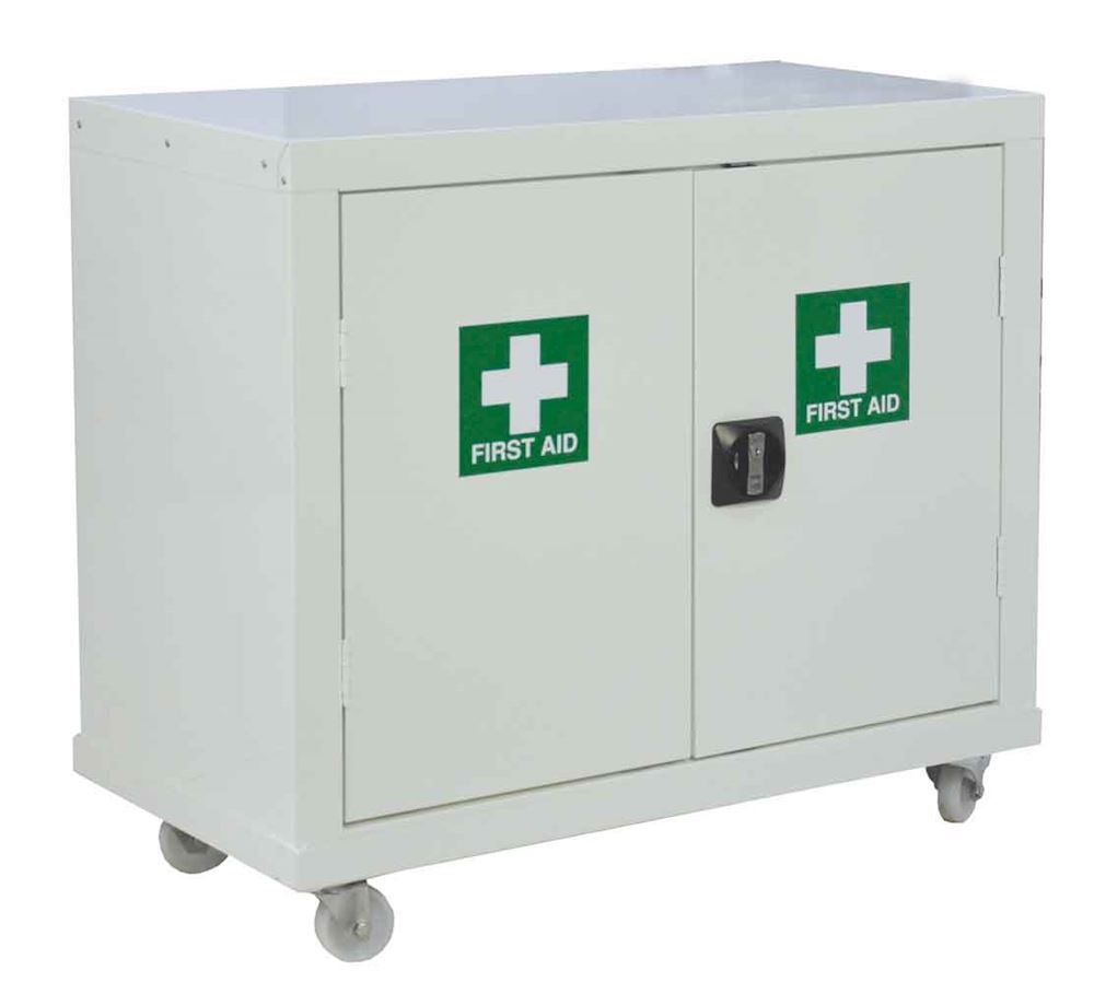 White First Aid Mobile Cupboard 1040 x 900 x 460