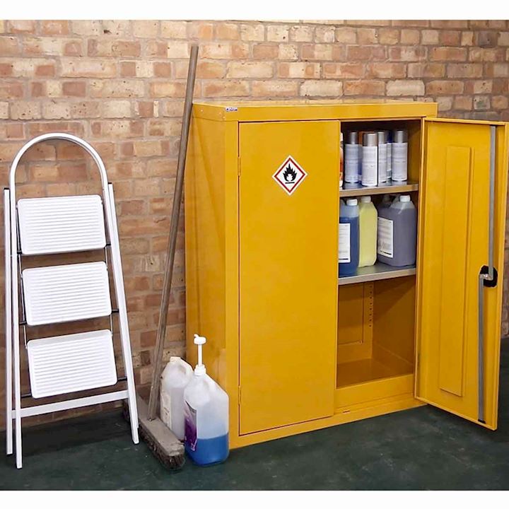 QMP Quick Delivery Yellow Coshh Cabinet -Medium Double Doors