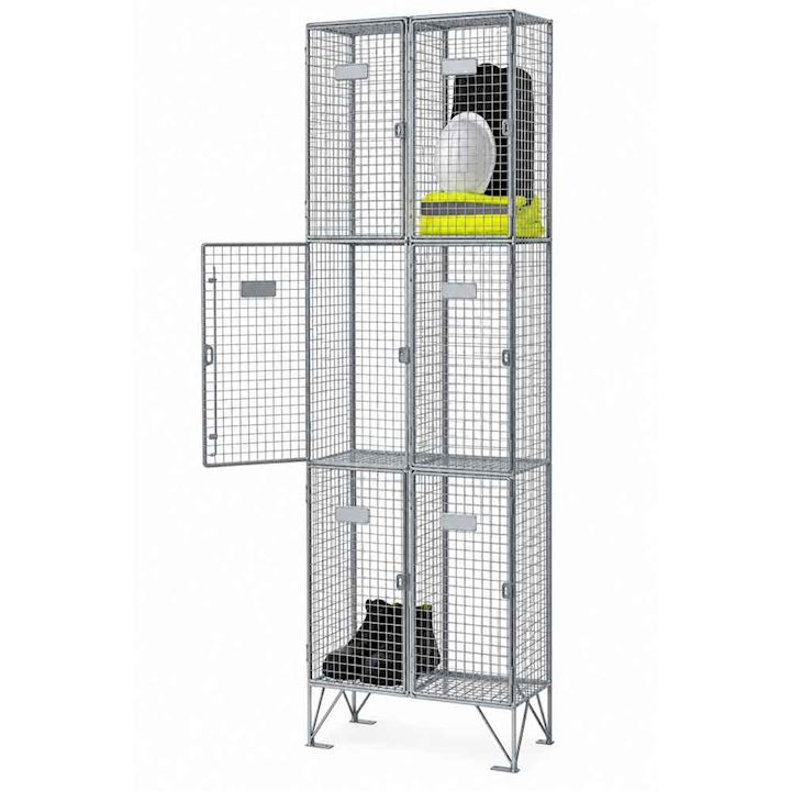 NDurance 3 Tier Wire Mesh Lockers – Nest of 2 (6 Compartments)