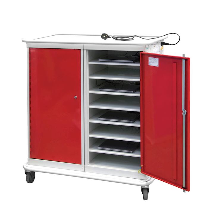 QMP Charging Laptop Trolley - Low 2 Door, 16 Shelf