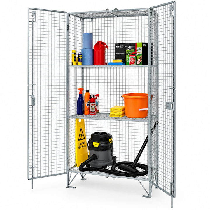 Wire Mesh Cupboard with Shelves - Large Double Door 198cm