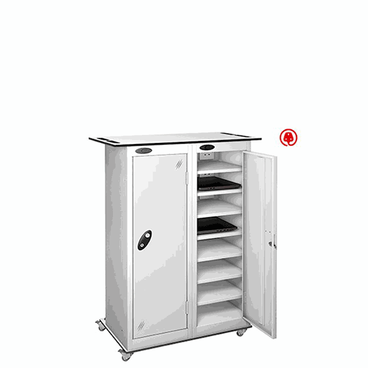 2 Door 16 Shelf Tab Box Trolley - Store or Store & Charge