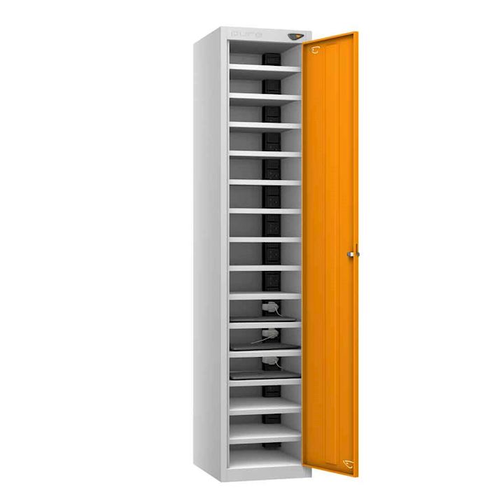 Pure Metal Charge or Store Laptop Locker - Tall Single Door, 15 Shelf