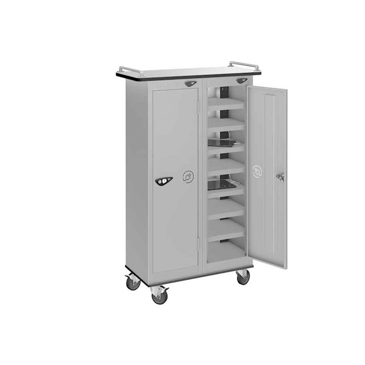 Pure Metal Charge or Store 2 Door 16 Shelf Tablet & IPad Trolley