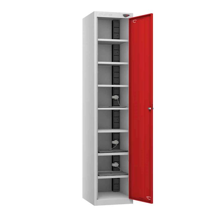 Pure Metal Charge or Store Laptop Locker - Tall Single Door, 8 Shelf