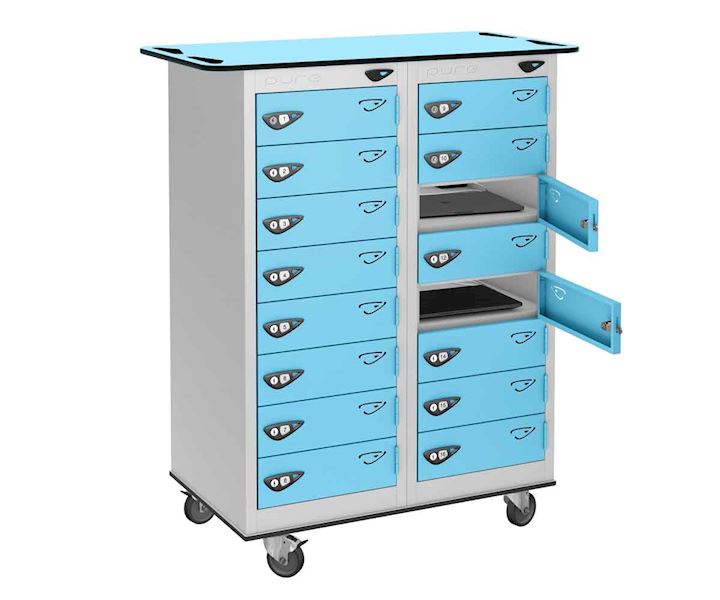 Pure CHARGE or STORE Laptop Trolley - Low 16 Door, 16 Shelf 